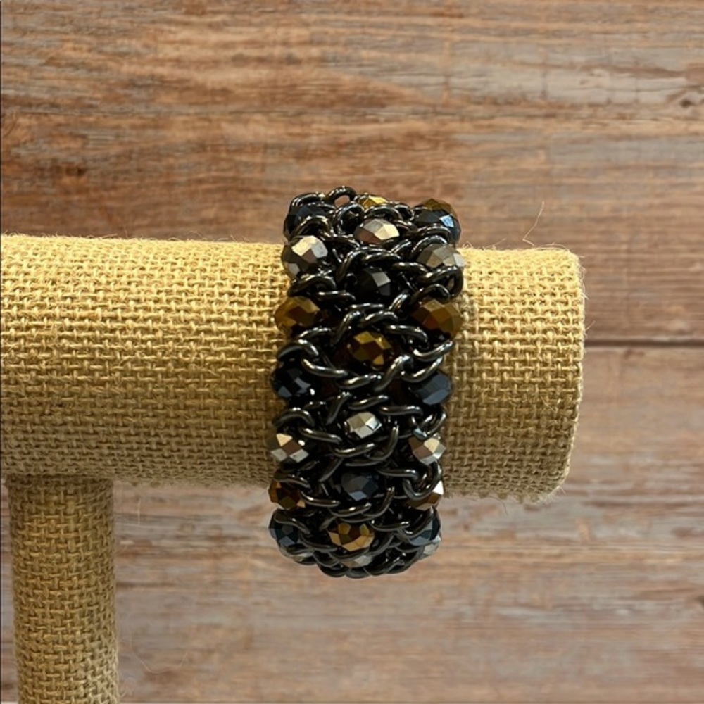 Black gunmetal stretch AB stones bracelet